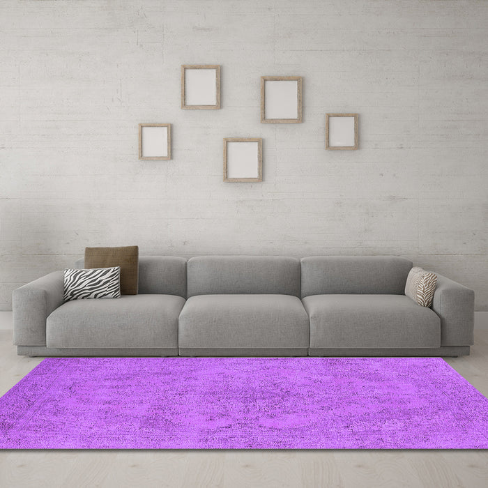 Machine Washable Oriental Purple Industrial Area Rugs in a Living Room, wshurb2187pur