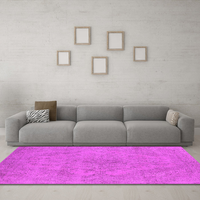 Machine Washable Oriental Pink Industrial Rug in a Living Room, wshurb2187pnk