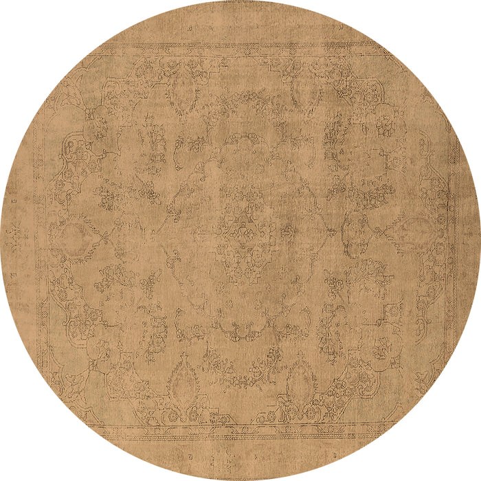 Round Machine Washable Oriental Brown Industrial Rug, wshurb2188brn