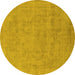 Round Machine Washable Oriental Yellow Industrial Rug, wshurb2188yw