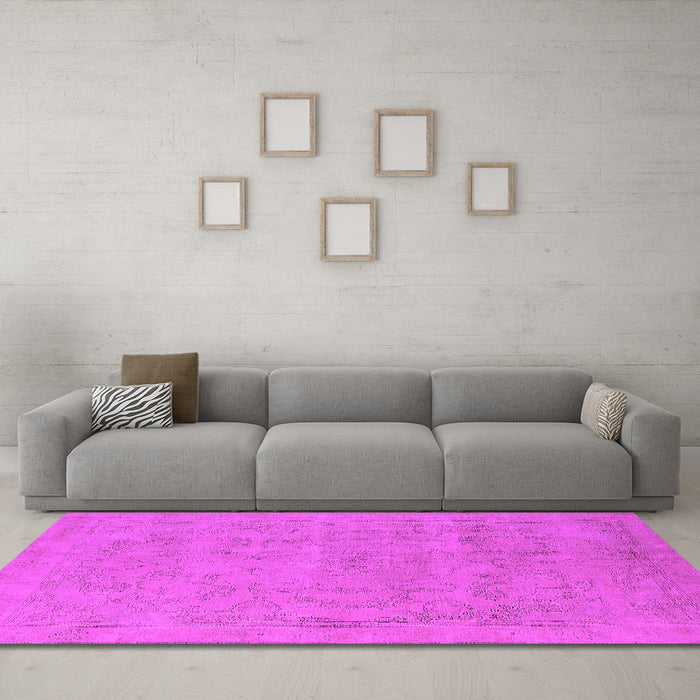 Machine Washable Oriental Pink Industrial Rug in a Living Room, wshurb2188pnk