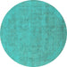 Round Machine Washable Oriental Turquoise Industrial Area Rugs, wshurb2188turq