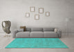 Machine Washable Oriental Turquoise Industrial Area Rugs in a Living Room,, wshurb2188turq