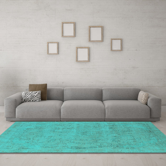 Machine Washable Oriental Turquoise Industrial Area Rugs in a Living Room,, wshurb2188turq