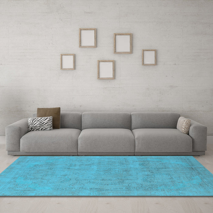 Machine Washable Oriental Light Blue Industrial Rug in a Living Room, wshurb2188lblu