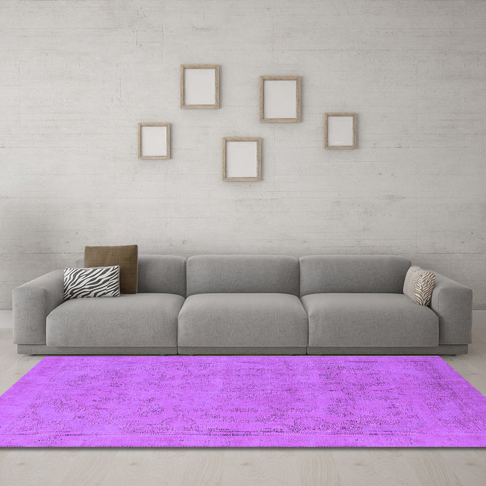 Machine Washable Oriental Purple Industrial Area Rugs in a Living Room, wshurb2188pur