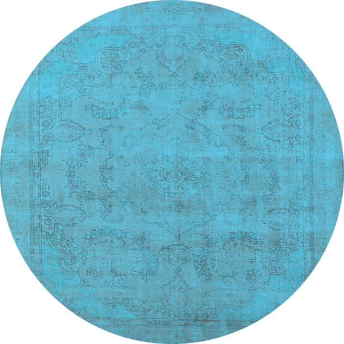 Round Machine Washable Oriental Light Blue Industrial Rug, wshurb2188lblu