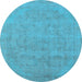 Round Machine Washable Oriental Light Blue Industrial Rug, wshurb2188lblu