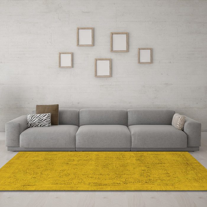 Machine Washable Oriental Yellow Industrial Rug in a Living Room, wshurb2188yw