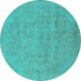 Round Oriental Turquoise Industrial Rug, urb2188turq