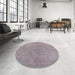 Round Mid-Century Modern Silver Pink Oriental Rug in a Office, urb2189