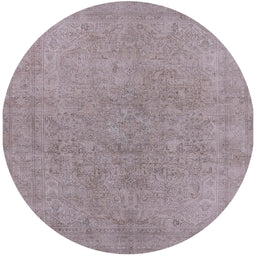 Round Mid-Century Modern Silver Pink Oriental Rug, urb2189