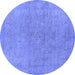 Round Machine Washable Oriental Blue Industrial Rug, wshurb2189blu