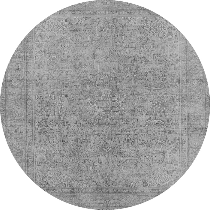 Round Machine Washable Oriental Gray Industrial Rug, wshurb2189gry