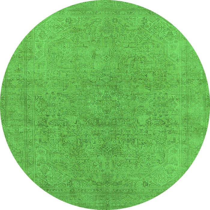 Round Machine Washable Oriental Green Industrial Area Rugs, wshurb2189grn