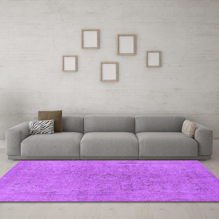 Machine Washable Oriental Purple Industrial Area Rugs in a Living Room, wshurb2189pur