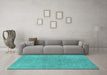 Machine Washable Oriental Turquoise Industrial Area Rugs in a Living Room,, wshurb2189turq