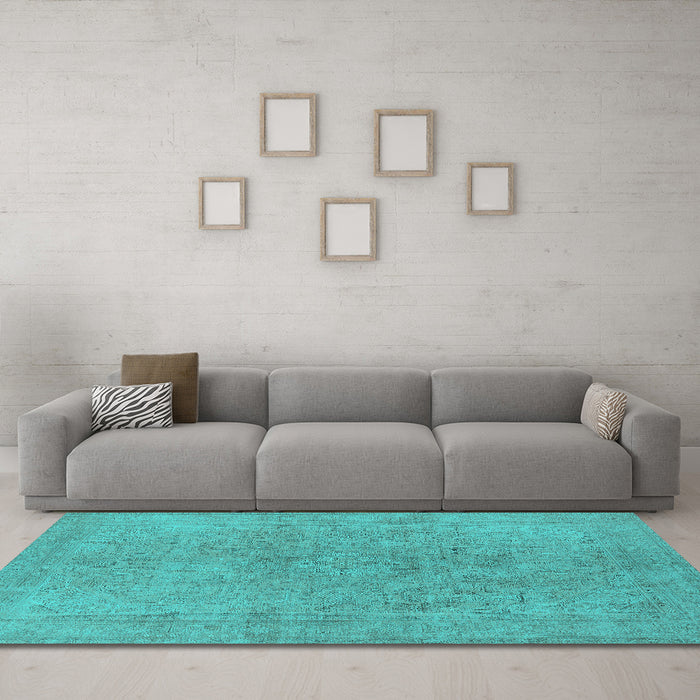 Machine Washable Oriental Turquoise Industrial Area Rugs in a Living Room,, wshurb2189turq