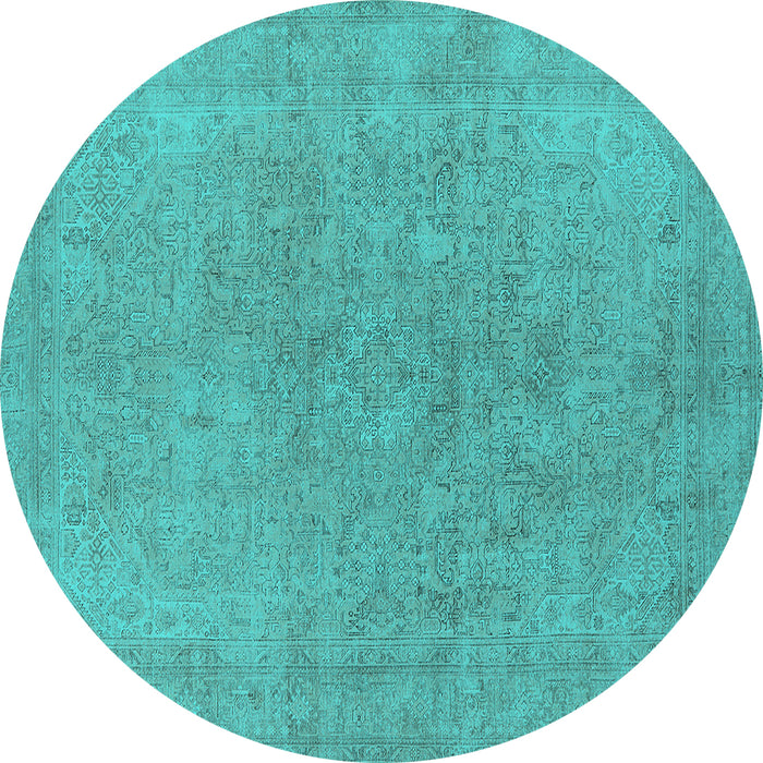Round Oriental Turquoise Industrial Rug, urb2189turq
