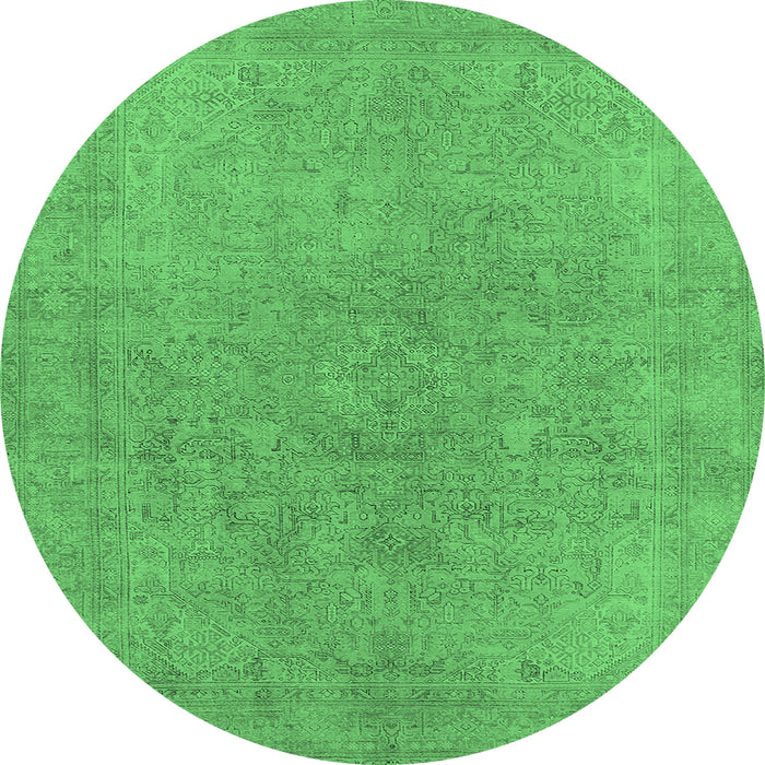 Round Machine Washable Oriental Emerald Green Industrial Area Rugs, wshurb2189emgrn