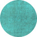Round Machine Washable Oriental Turquoise Industrial Area Rugs, wshurb2189turq