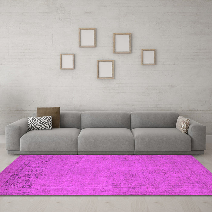 Machine Washable Oriental Pink Industrial Rug in a Living Room, wshurb2190pnk