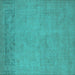 Square Machine Washable Oriental Turquoise Industrial Area Rugs, wshurb2190turq