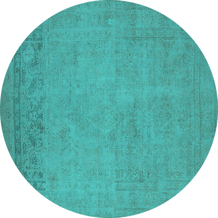Round Machine Washable Oriental Turquoise Industrial Area Rugs, wshurb2190turq