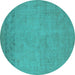 Round Machine Washable Oriental Turquoise Industrial Area Rugs, wshurb2190turq