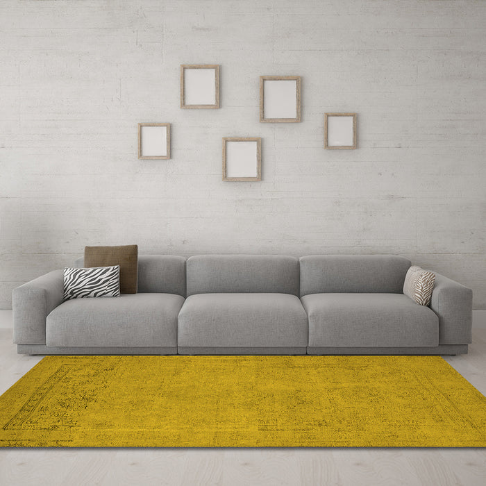 Machine Washable Oriental Yellow Industrial Rug in a Living Room, wshurb2190yw