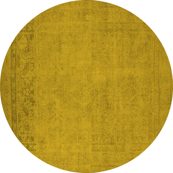 Round Machine Washable Oriental Yellow Industrial Rug, wshurb2190yw