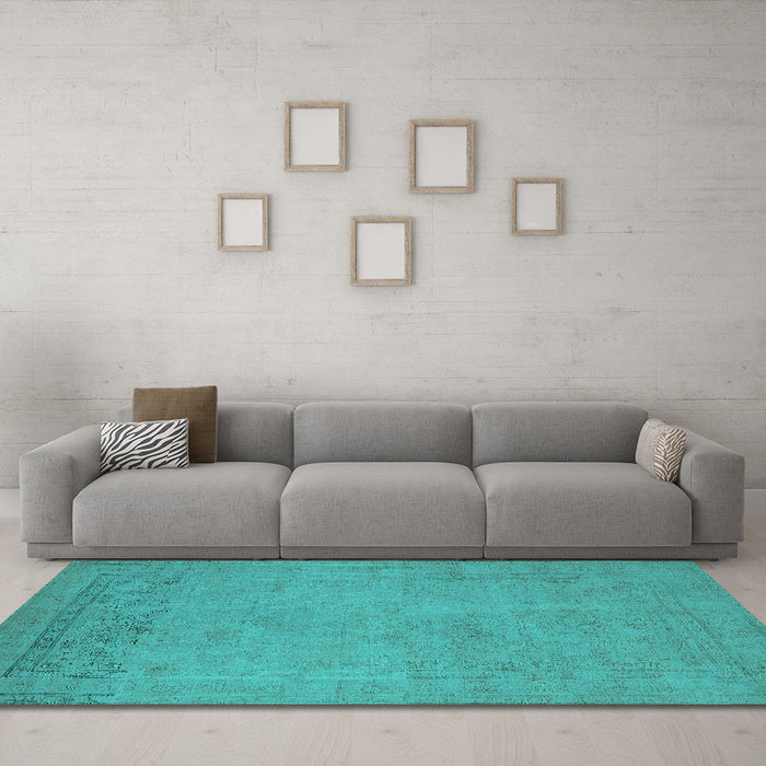 Machine Washable Oriental Turquoise Industrial Area Rugs in a Living Room,, wshurb2190turq