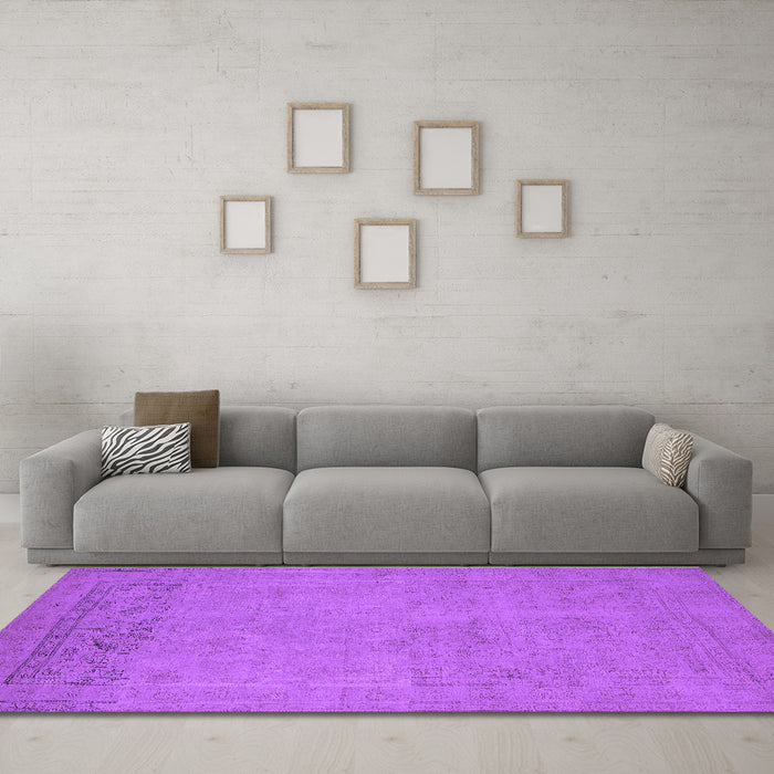 Machine Washable Oriental Purple Industrial Area Rugs in a Living Room, wshurb2190pur