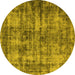 Round Machine Washable Oriental Yellow Industrial Rug, wshurb2191yw