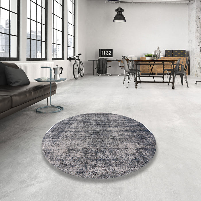 Round Machine Washable Industrial Modern Dark Gray Rug in a Office, wshurb2191