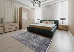 Mid-Century Modern Dark Gray Oriental Rug in a Bedroom, urb2191