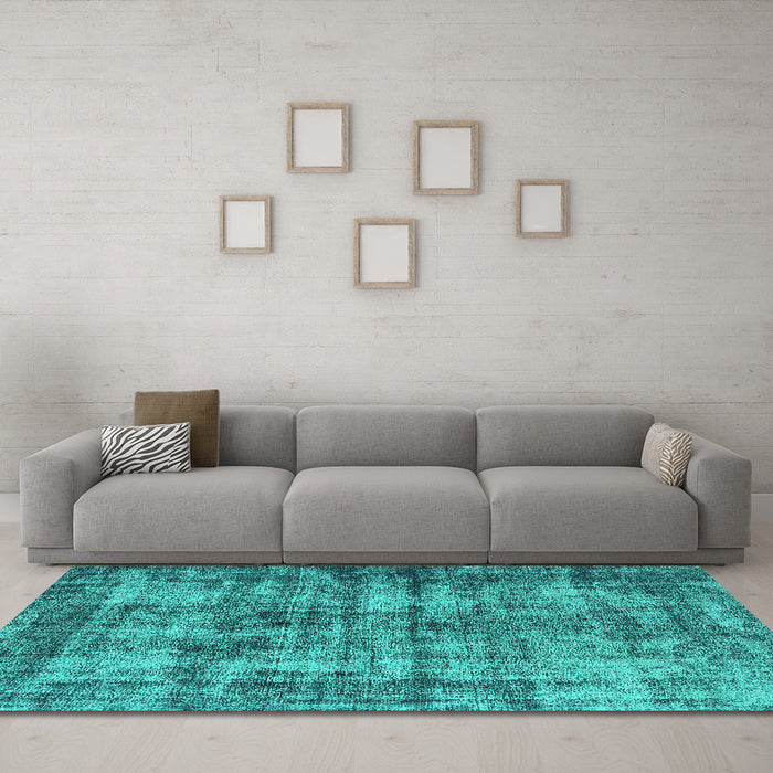 Machine Washable Oriental Turquoise Industrial Area Rugs in a Living Room,, wshurb2191turq