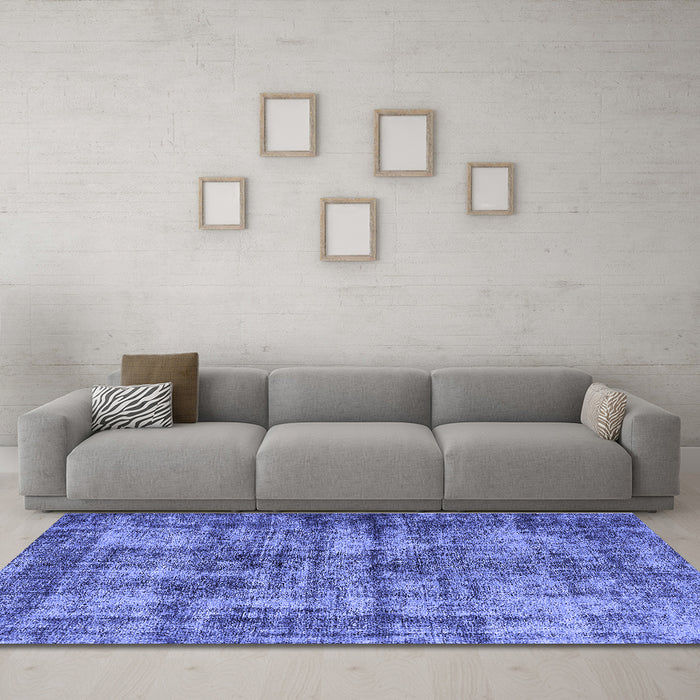 Machine Washable Oriental Blue Industrial Rug in a Living Room, wshurb2191blu