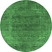 Round Oriental Emerald Green Industrial Rug, urb2192emgrn