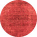 Round Machine Washable Oriental Orange Industrial Area Rugs, wshurb2192org