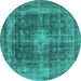 Round Oriental Turquoise Industrial Rug, urb2193turq