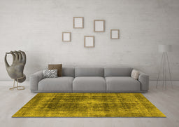 Machine Washable Oriental Yellow Industrial Rug in a Living Room, wshurb2193yw