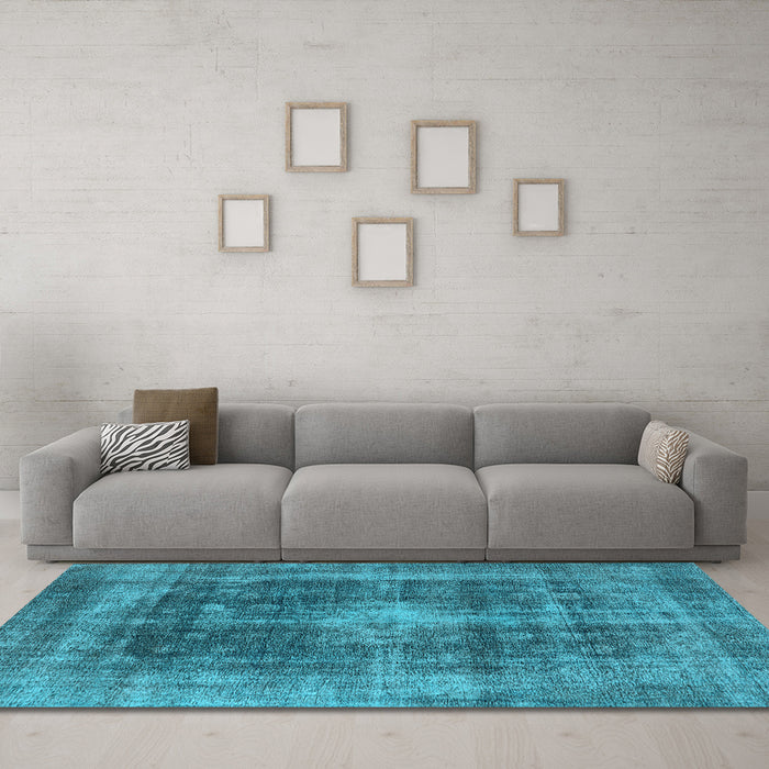 Machine Washable Oriental Light Blue Industrial Rug in a Living Room, wshurb2193lblu