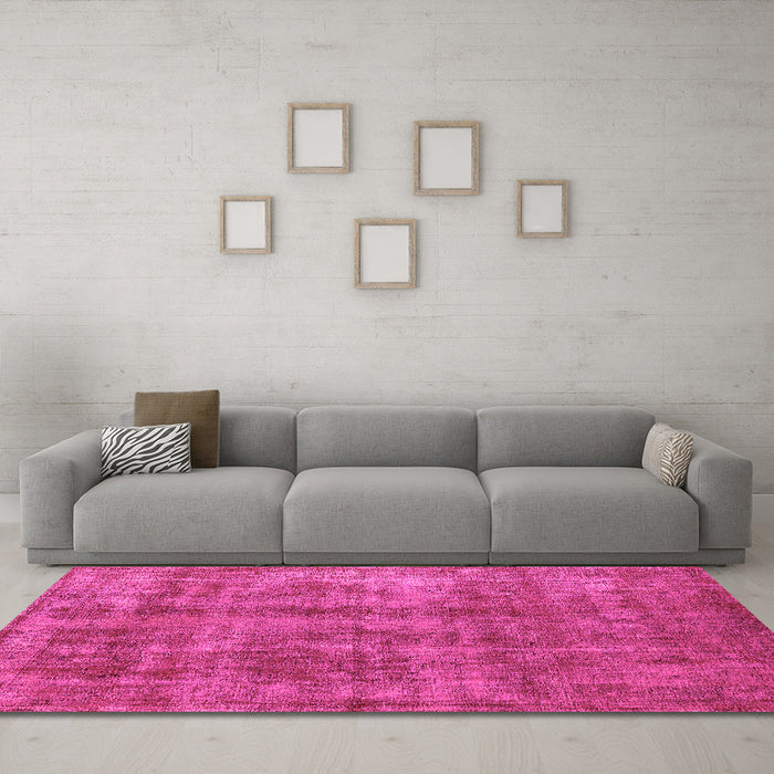 Machine Washable Oriental Pink Industrial Rug in a Living Room, wshurb2194pnk