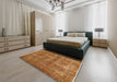 Mid-Century Modern Mahogany Brown Oriental Rug in a Bedroom, urb2194