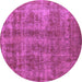 Round Machine Washable Oriental Purple Industrial Area Rugs, wshurb2194pur