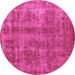 Round Machine Washable Oriental Pink Industrial Rug, wshurb2194pnk