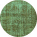 Round Oriental Turquoise Industrial Rug, urb2194turq