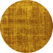 Round Machine Washable Oriental Yellow Industrial Rug, wshurb2194yw