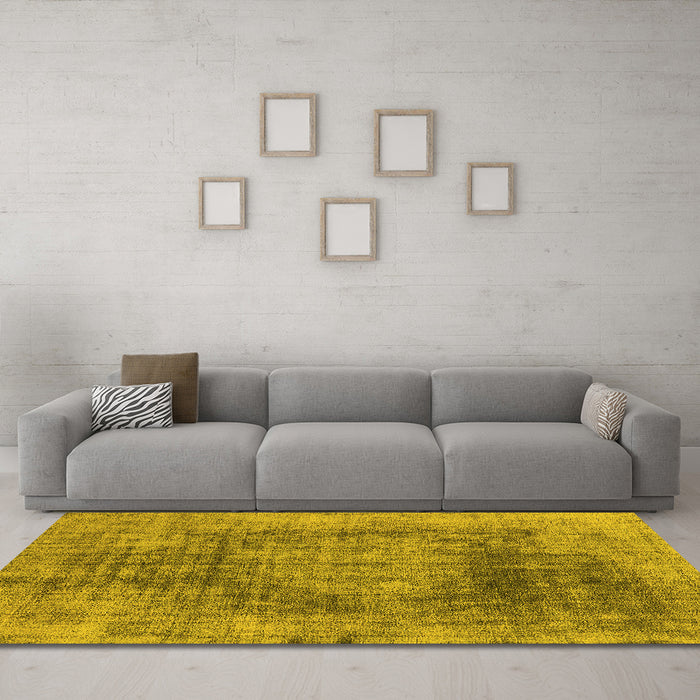Machine Washable Oriental Yellow Industrial Rug in a Living Room, wshurb2195yw